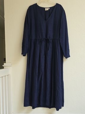 Elk Deep Navy V-Neck Drawstring Maxi Dress